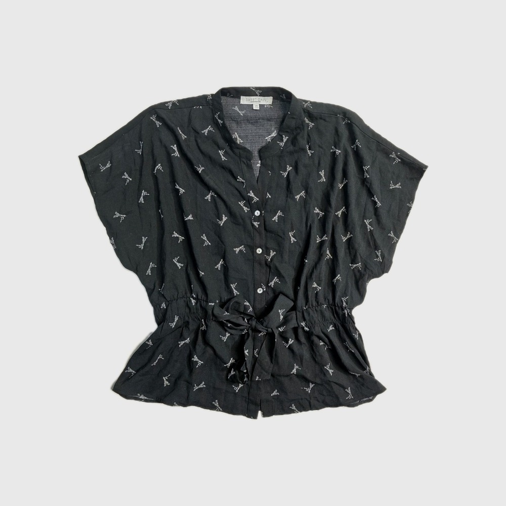 Sweet Rain Women's 2X Blouse Paris Eiffel Tower Black Button-Up